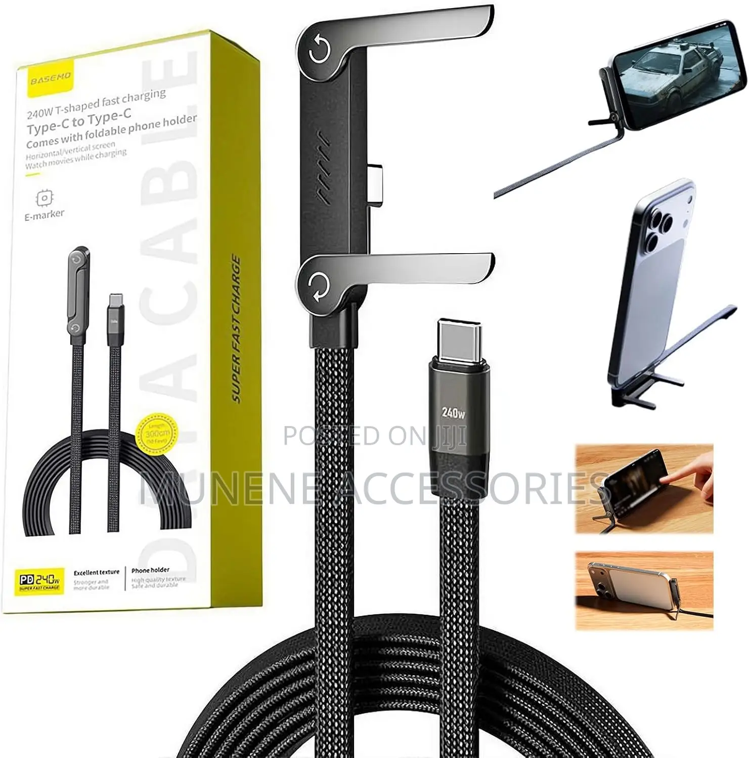 240W USB C to USB C Cable With Stand Invisible Holder Charger Cable