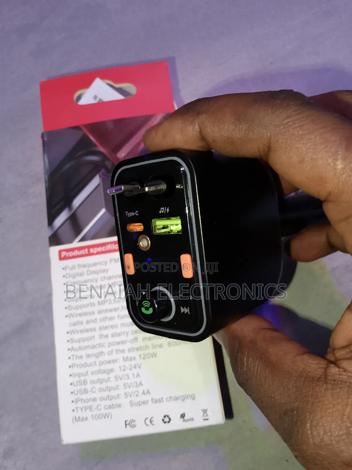 Car Fast Charger(120 Watts)with Type C and iPhone Cables, Music Player