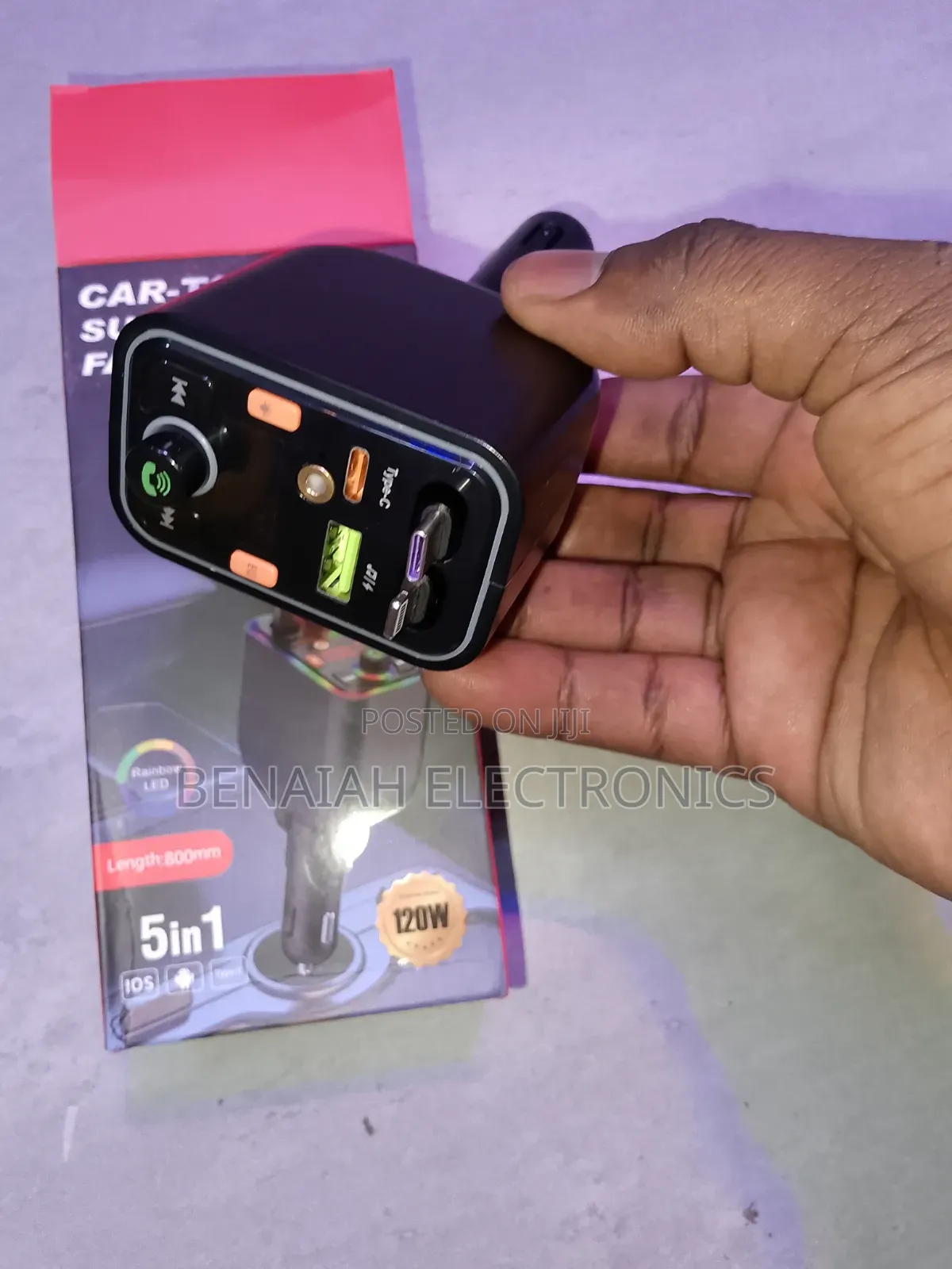 Car  Fast Charger/Modulator (120 Watts)with Both Type C& iPhone Cable