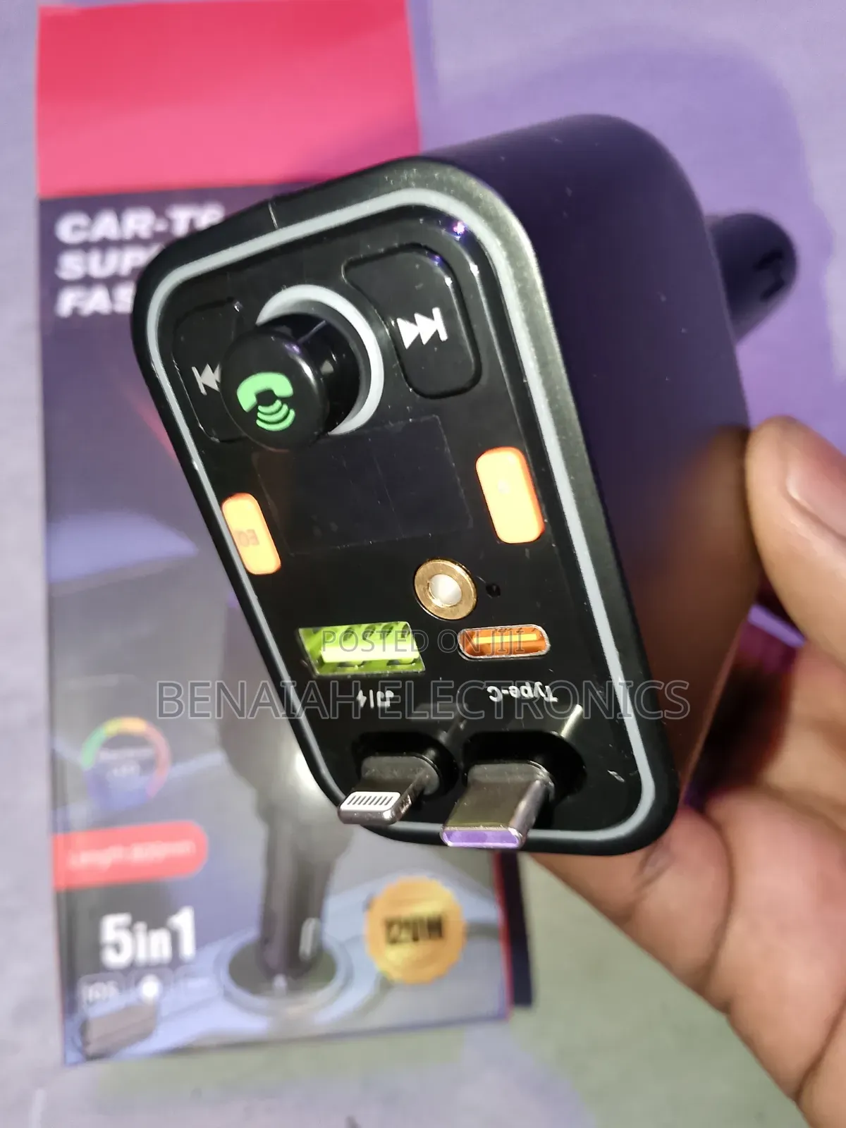Car Super Charger (120 Watts)/Modulator With Type C& iPhone Cables