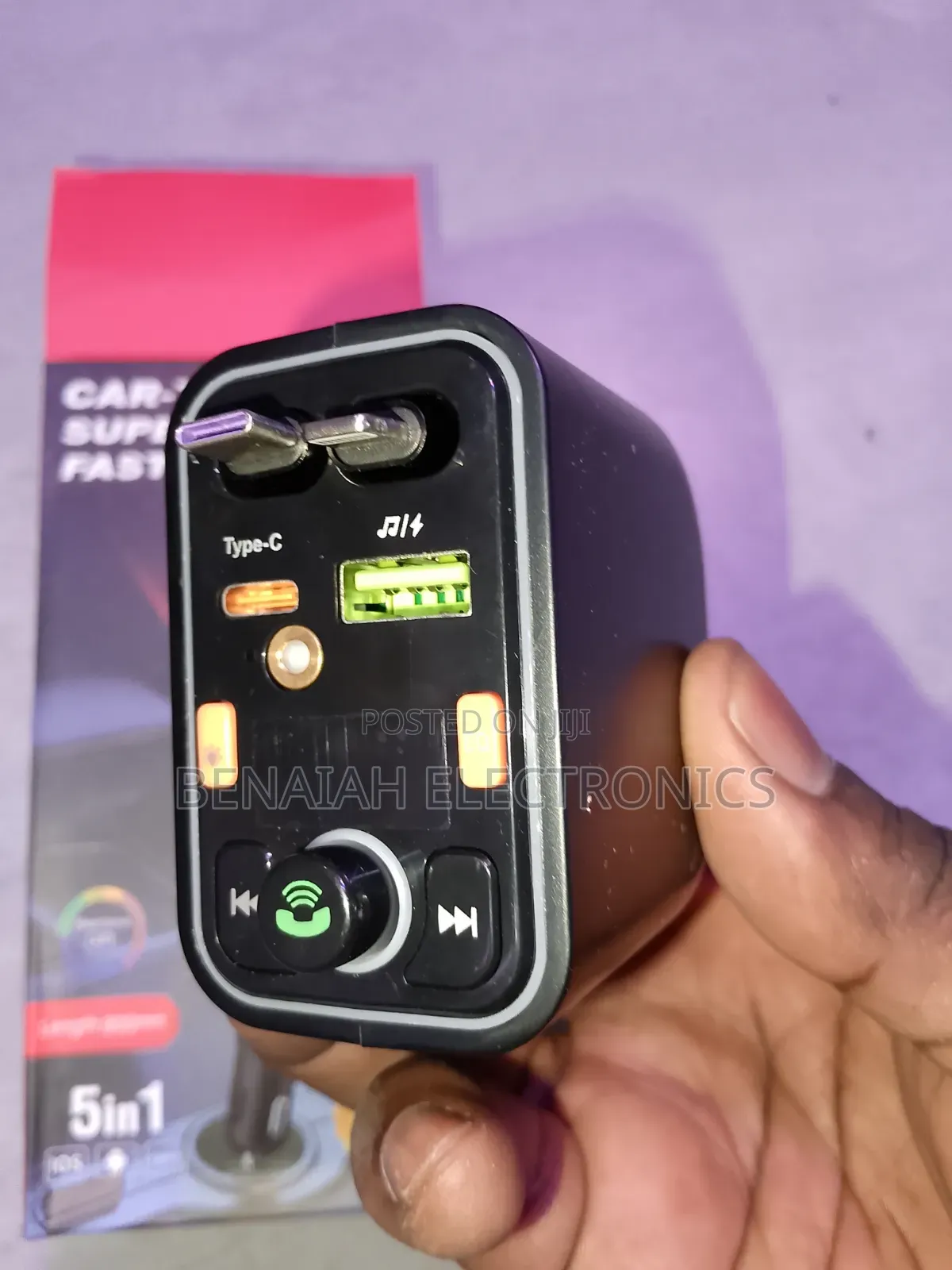 Car Fast Charger/Modulator With Both Type C & iPhone Cables(120 Watts)