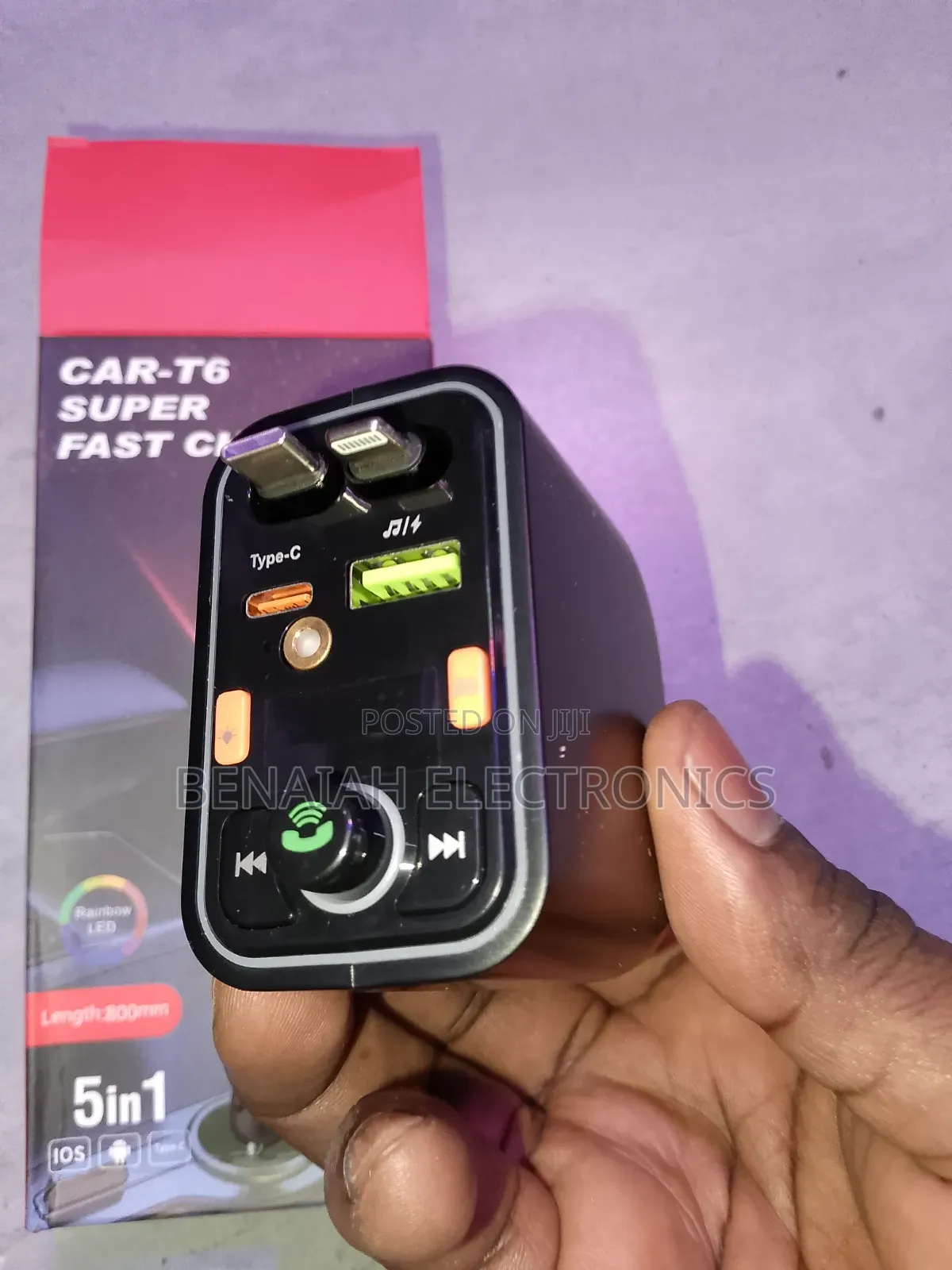Car Fast Charger/Modulator With Both Type C & iPhone Cables(120 Watts)