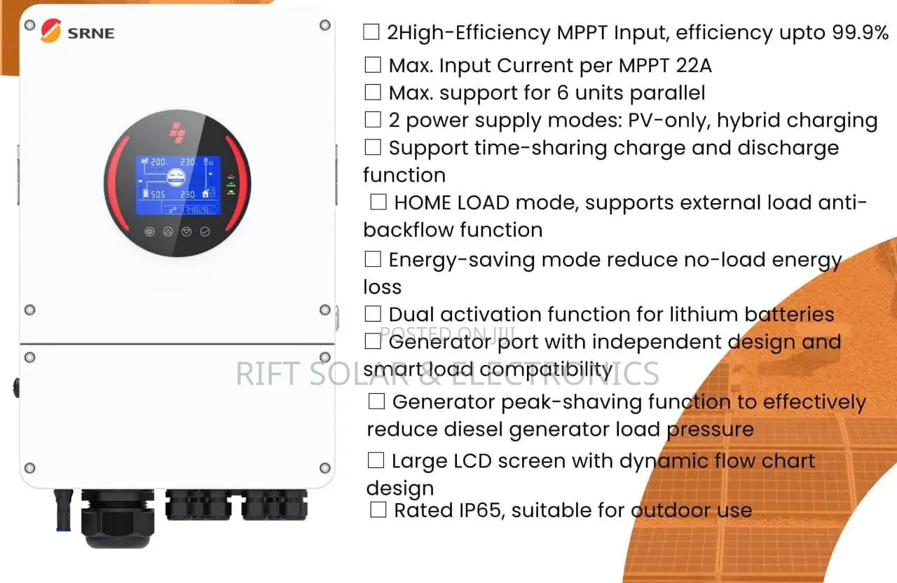 SRNE IP65 Rated Hybrid 6kva - 48v Single Phase Inverter