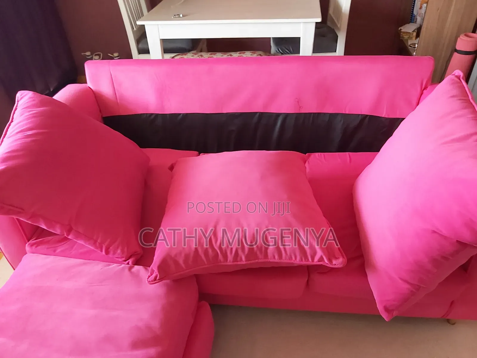 Pink 3 Seater Sofa + Leg Rest