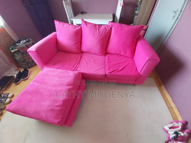Pink 3 Seater Sofa + Leg Rest - thumbnail 3