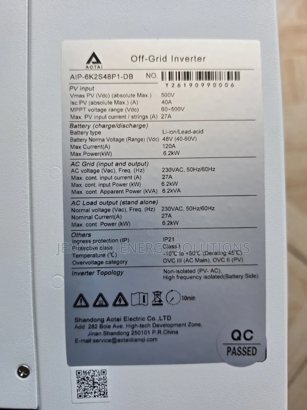 6.2kw Aotai Hybrid Solar Inverter