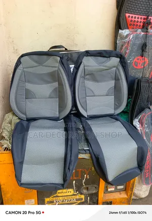 Dark Grey Heavy Fabric With Leather Seat Cushions for 5 Seater Cars