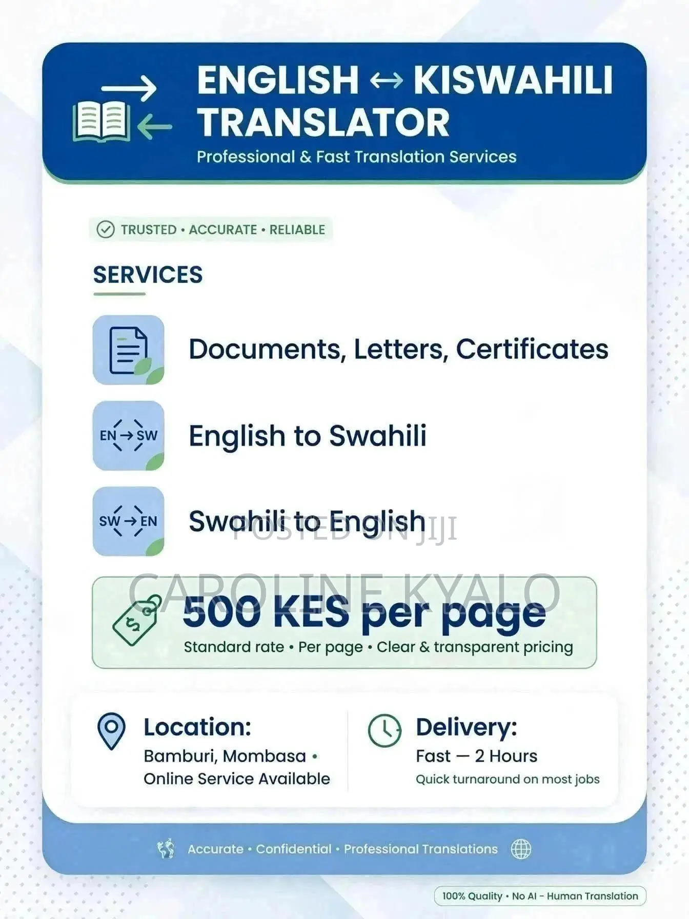 Professional Swahili Translator Mombasa 500 Kes Per Page
