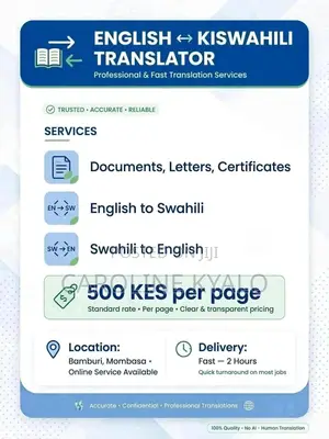 Professional Swahili Translator Mombasa 500 Kes Per Page