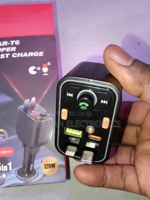 Car Super Fast Charger/Modulator Two Attached Cables Type C & iPhone