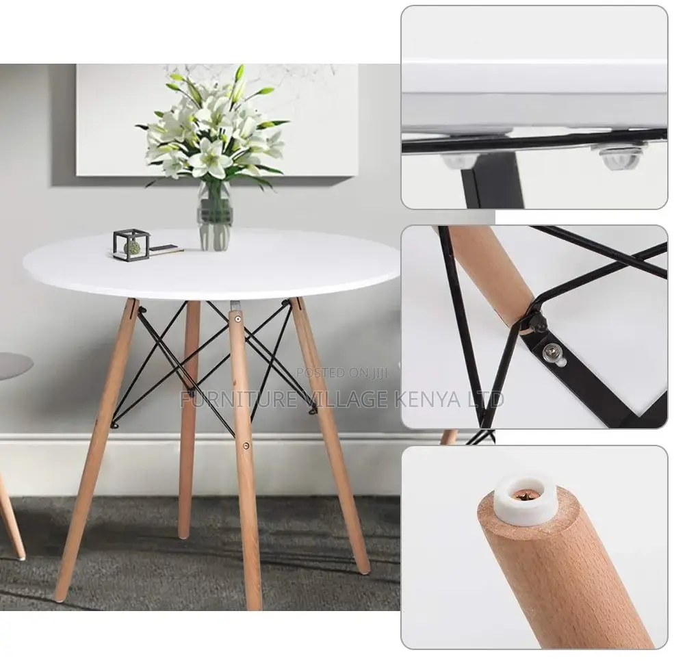 Dining Table; Modern Round White Top Office Dining Table