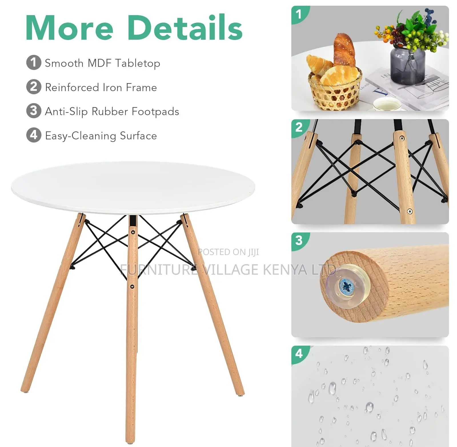 Dining Table; Modern Round White Top Office Dining Table