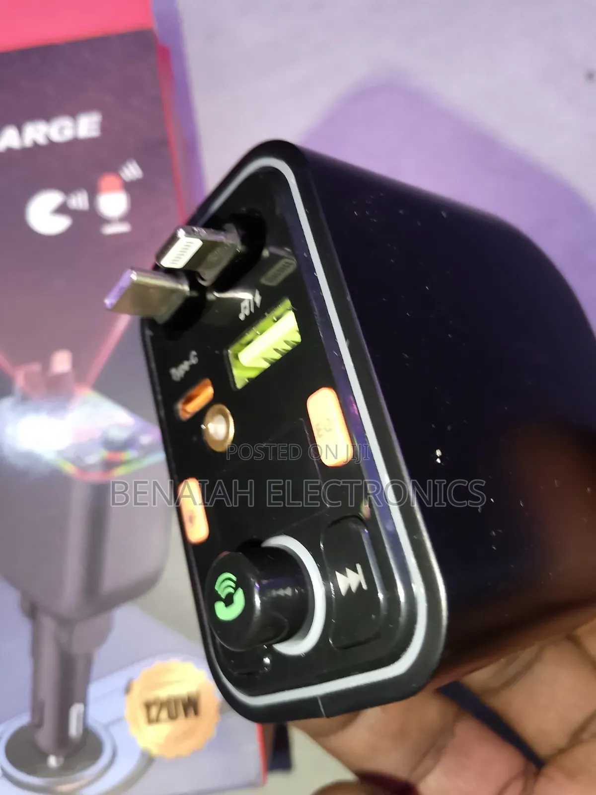 Car Fast Charger Modulator Type C & iPhone Attached Cables (120 Watts)