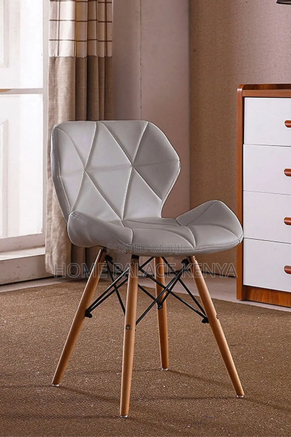 Dining Chair; Contemporary Eames Style Leather Chair for Dining Areas