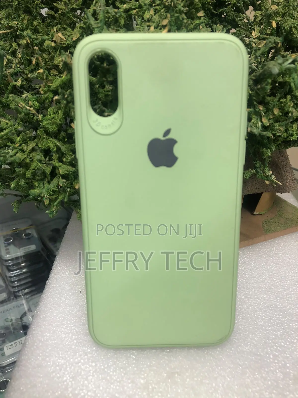 Light Green Silicone Case With an Apple Logo Cutout for iPhone XR