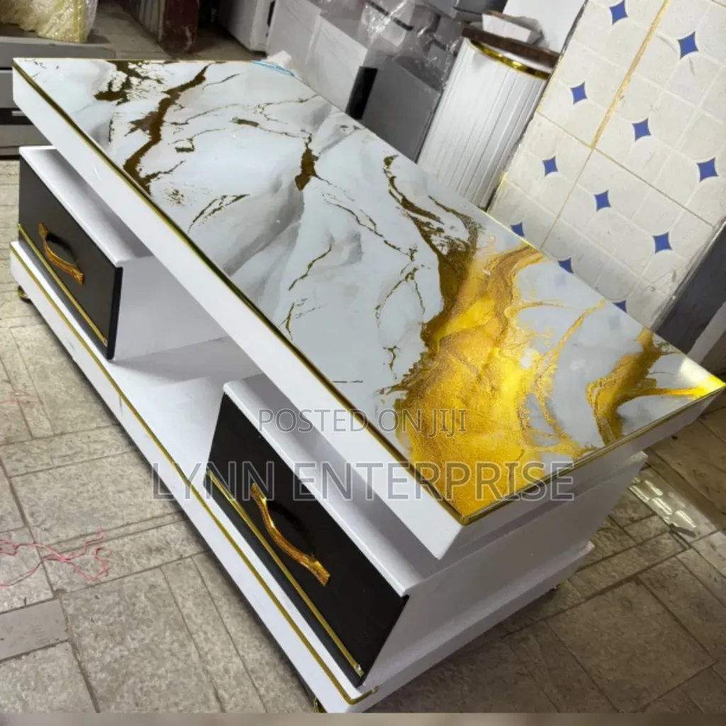 Executive White Coffee  Table With Marble Topping....wit Black Drawer