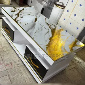 Executive White Coffee  Table With Marble Topping....wit Black Drawer