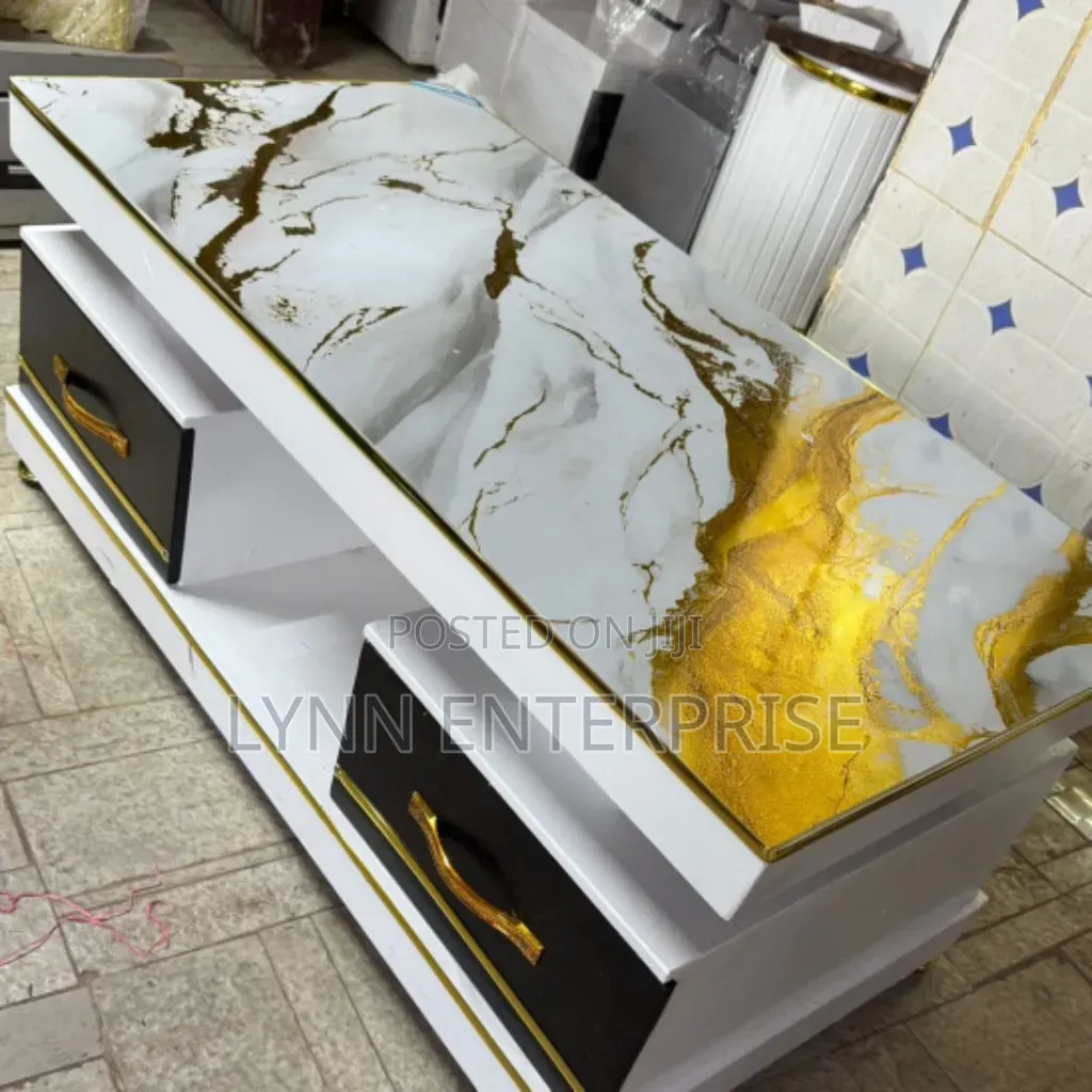 Executive White Coffee  Table With Marble Topping....wit Black Drawer