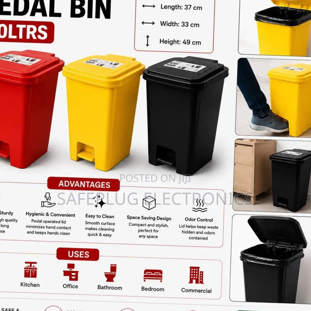 30L NEL Pedal Dustbin – Hands-Free Kitchen & Office Bin