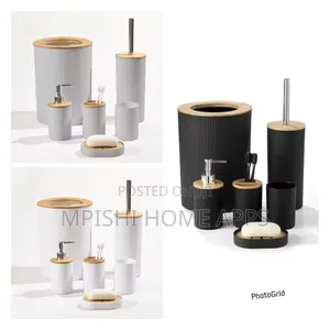 6 in 1 Luxury Bathroom Accessories Set With Bamboo Lid