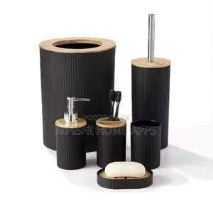 6 in 1 Luxury Bathroom Accessories Set With Bamboo Lid