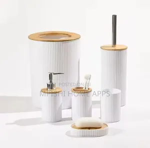 6 in 1 Luxury Bathroom Accessories Set With Bamboo Lid
