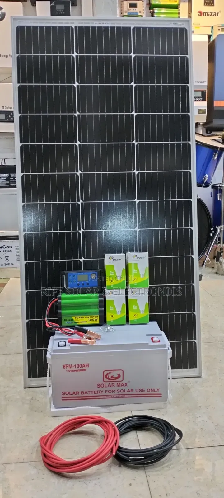 150 Watts Full Package - 100Ah Gel Battery - 300w Inverter -20a Kit