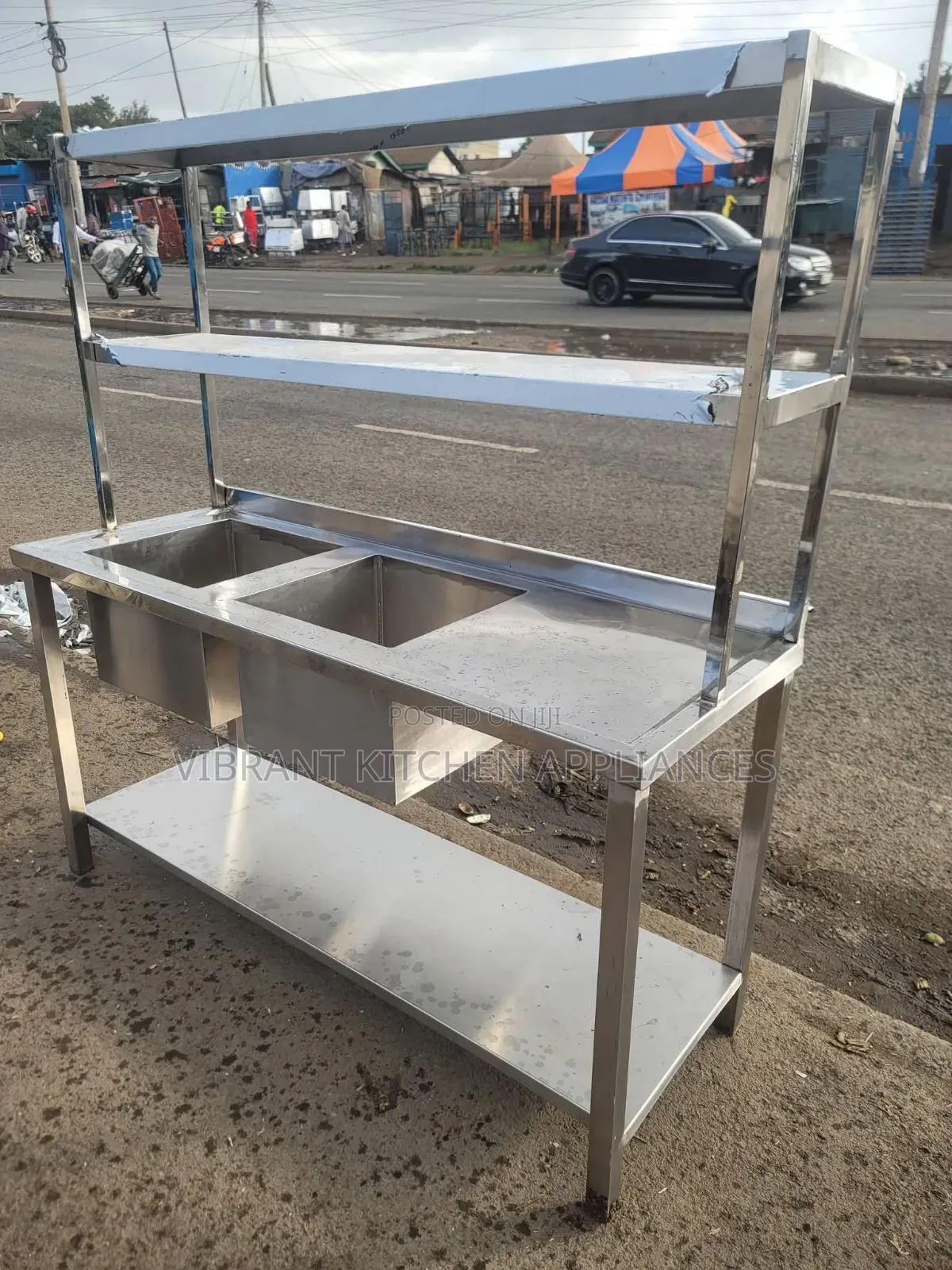 Stainless Steel Double Bowl Sink With Two Overshelves