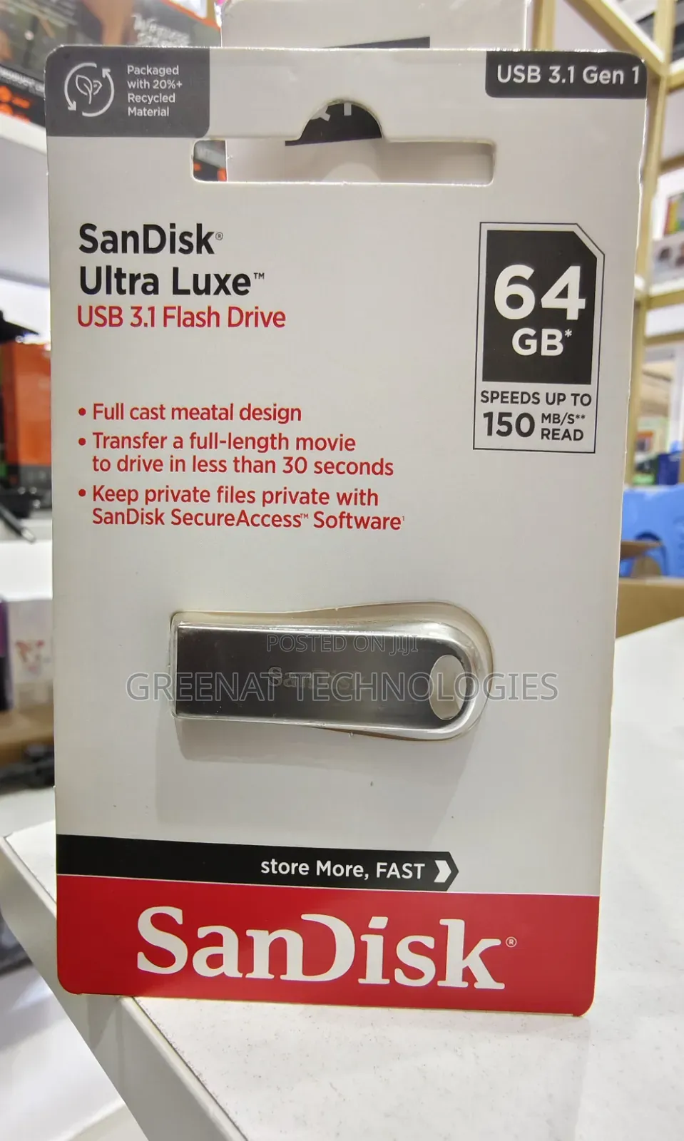 SanDisk Ultra Luxe 64GB USB 3.1 Flash Drive - 150mb/S Metalic Original