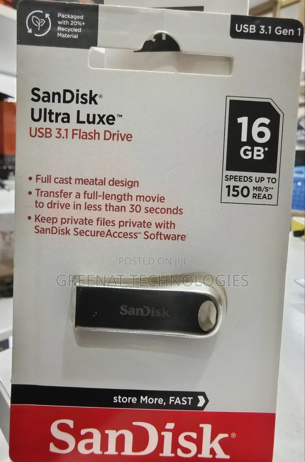 SanDisk Ultra Luxe 16GB USB 3.1 Flash Drive 150mb/S Original 16GB
