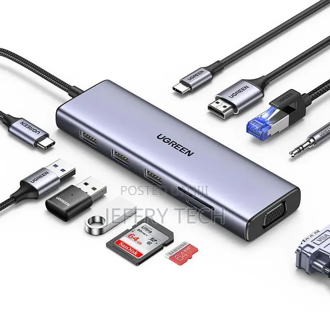 Ugreen CM498 10 -in -1 Docking Station- USB-C to 3*USB a 3.0/Hdmi/Vga/