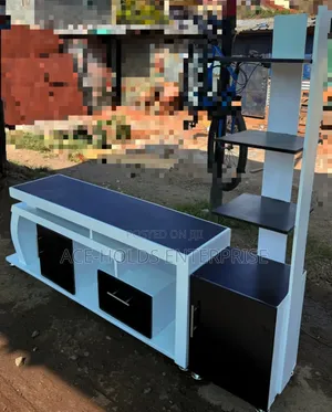 Modern Executive TV Stand - LED Lights, in-Built Flower Decor Stand