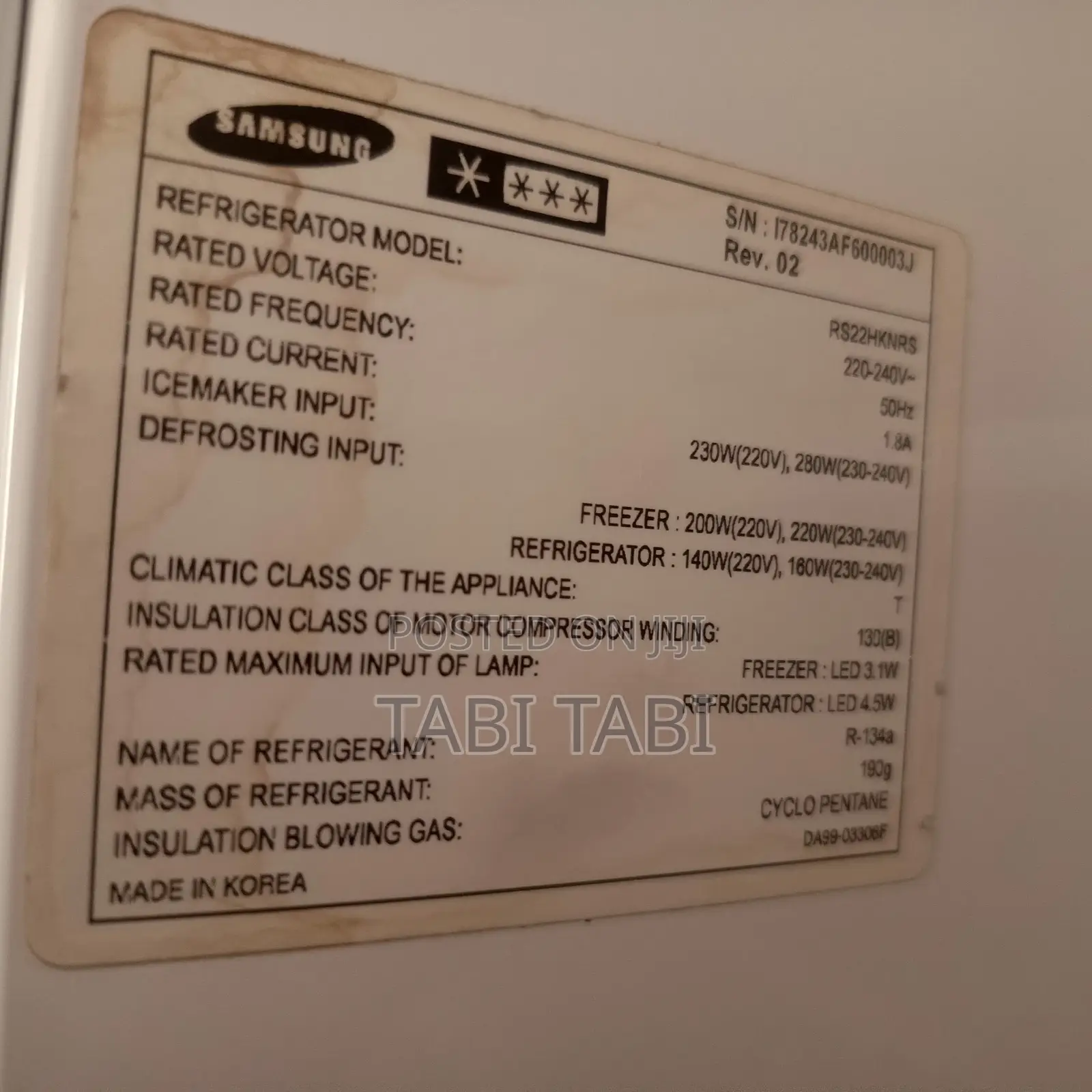 Samsung Side-by-Side Refrigerator for Sale