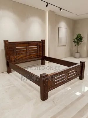 5ft by 6ft Solid Wood Bed Frame With Slatted Geometric Carvings