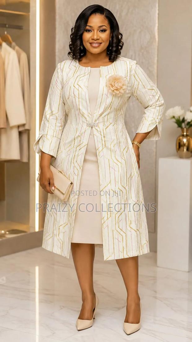 Beautiful Good Quality 2-Piece Dress Set (Long Coat and Dress)