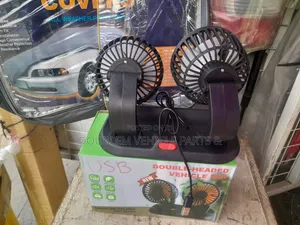 USB 2in1Double Headed Car Fan Rotating 3600 Removes Mist/Cools Hot Air