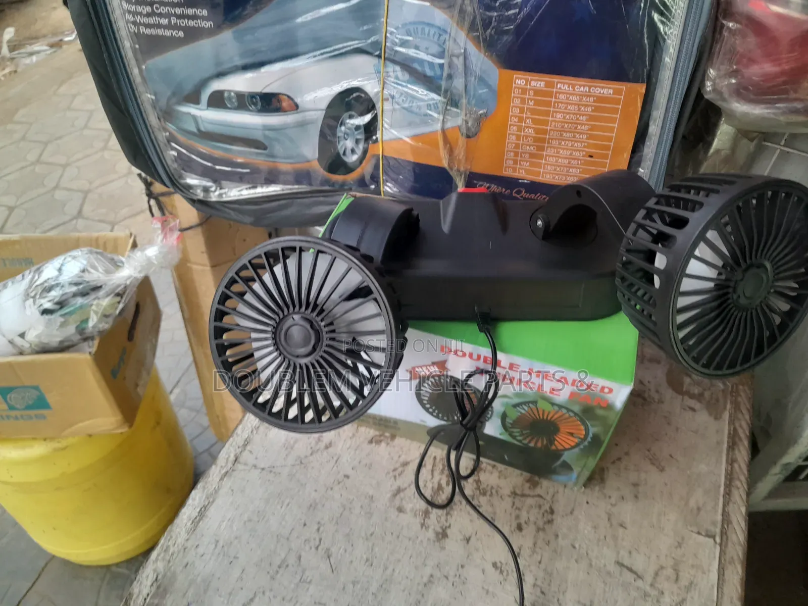 USB 2in1Double Headed Car Fan Rotating 3600 Removes Mist/Cools Hot Air