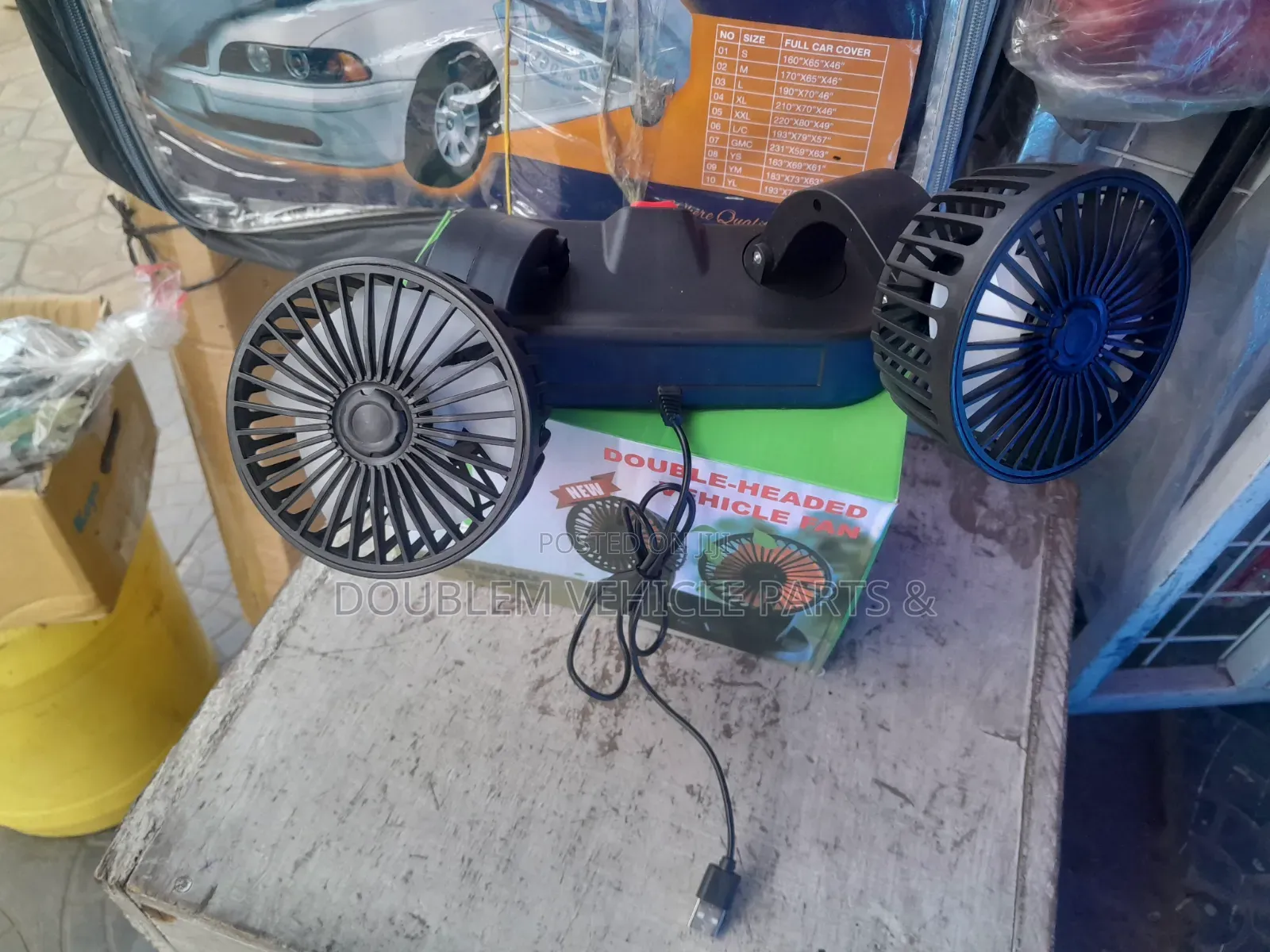 USB 2in1Double Headed Car Fan Rotating 3600 Removes Mist/Cools Hot Air