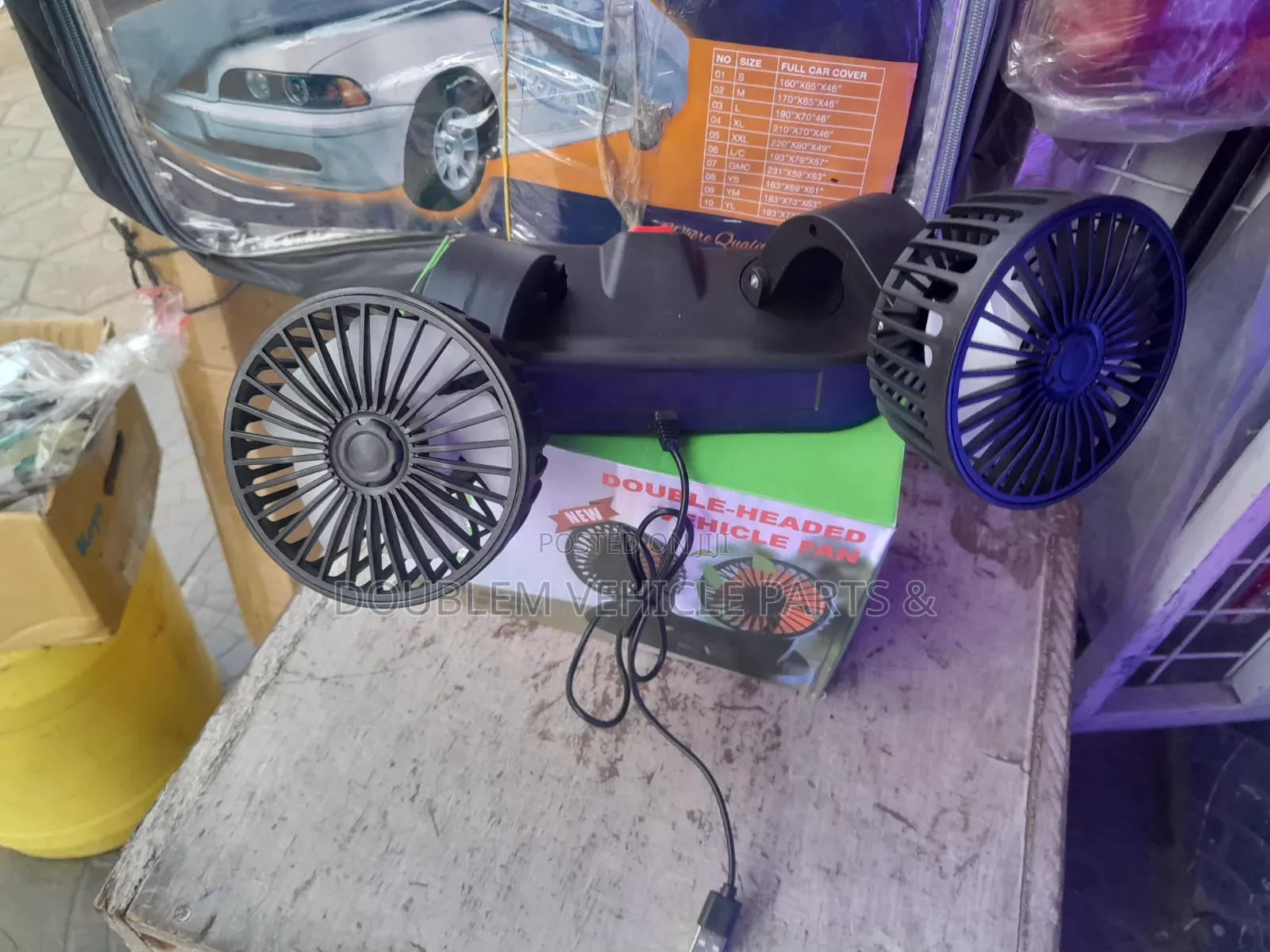 USB 2in1Double Headed Car Fan Rotating 3600 Removes Mist/Cools Hot Air