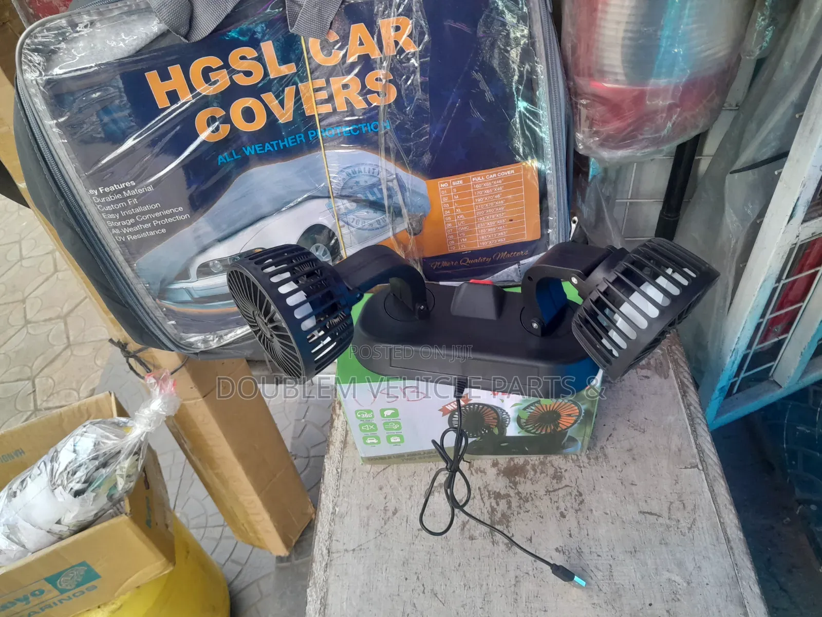 USB 2in1Double Headed Car Fan Rotating 3600 Removes Mist/Cools Hot Air