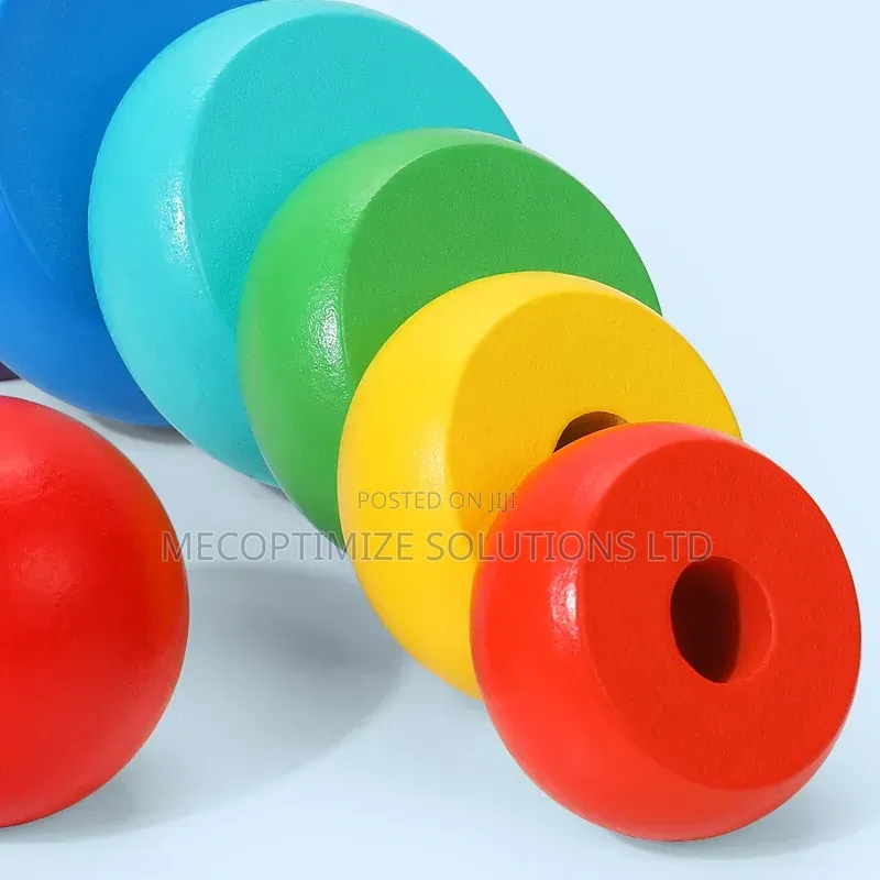 Montessori Wooden Rainbow Stacking Ring Tower for Kids - Geometric Toy