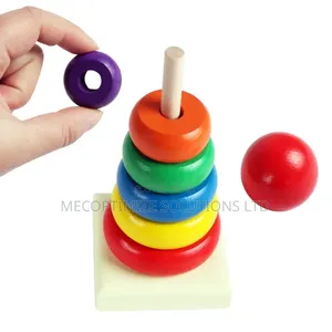 Montessori Wooden Rainbow Stacking Ring Tower for Kids - Geometric Toy