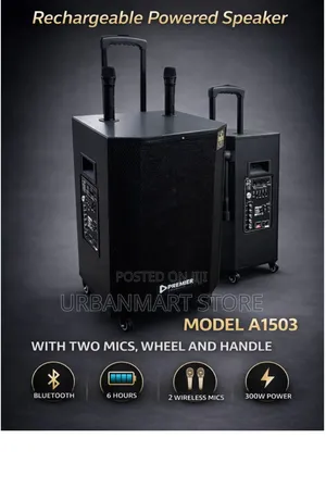 Premier 15 Inches 300W Rechargeable Trolley Party Speaker,2 Mics
