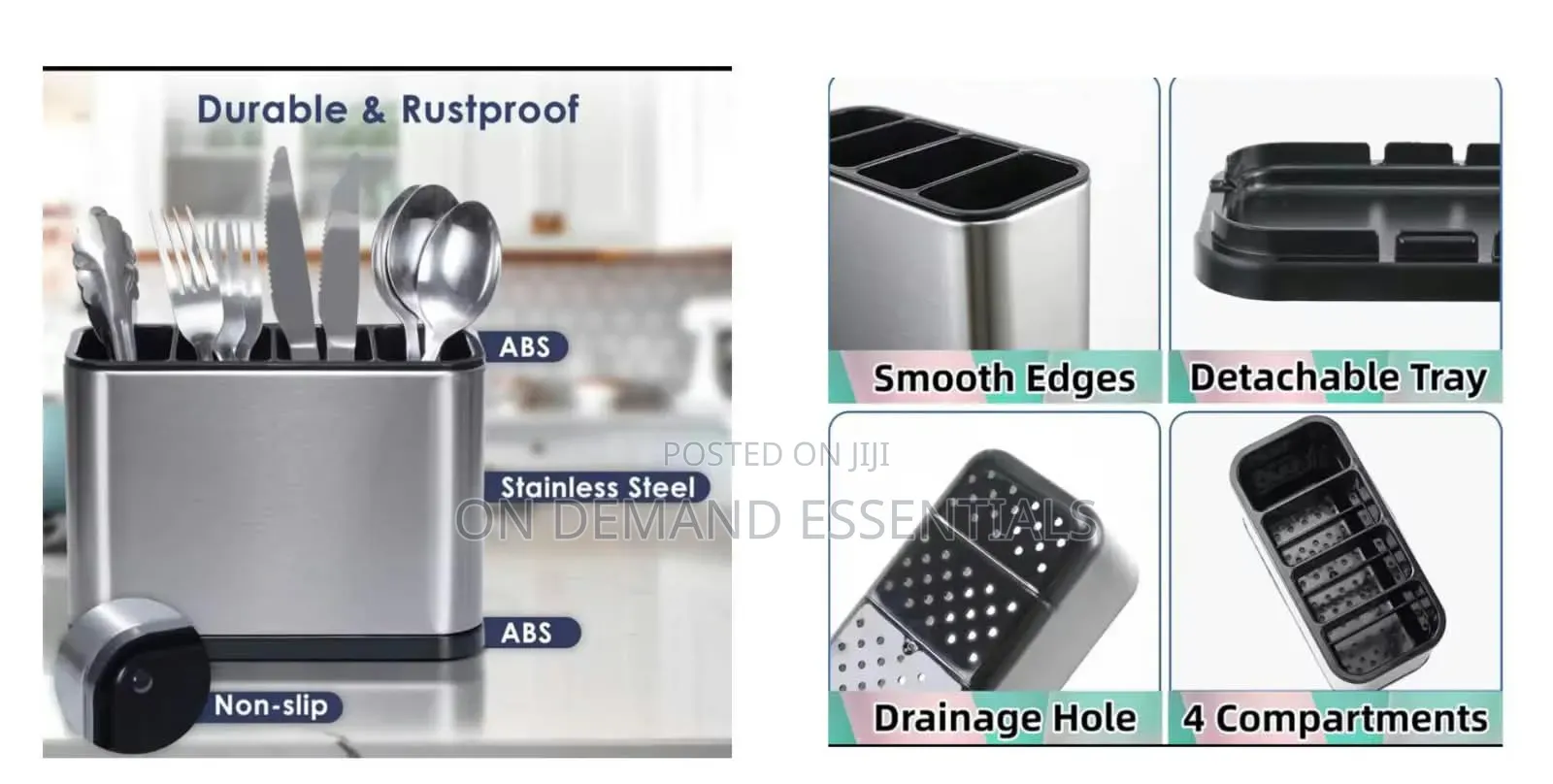 4- Compartment Stainless Steel Cutlery Organizer