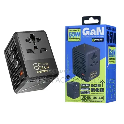 Remax RP-U191 1A+4C Multi Functional Gan Charger Travel Adapter -Black