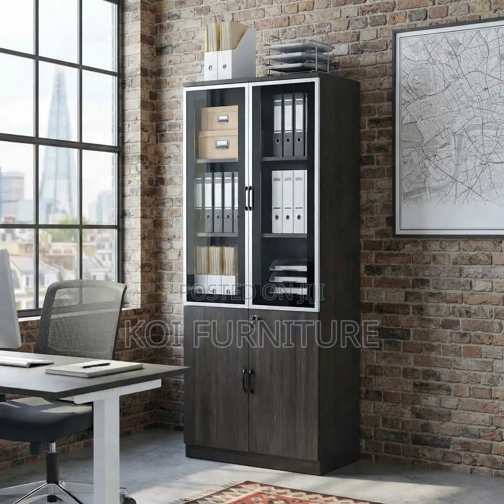 Office Cabinet; Two Door Executive Lockable Cabinet With Glass