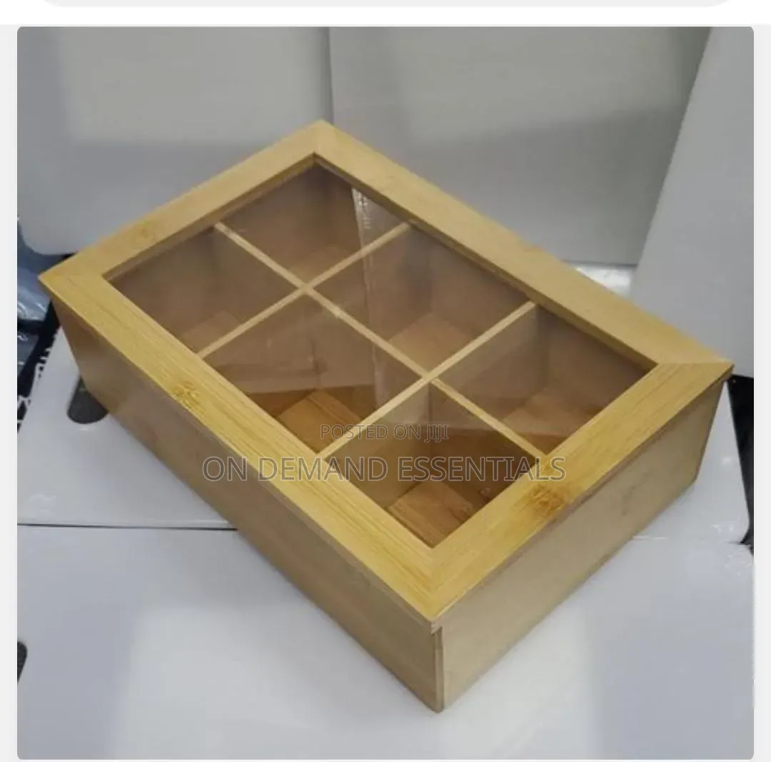 Wooden Tea Box Organizer 6 Compartments
