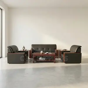 5-Seater Leather Sofa Set With Mahogany Armrest