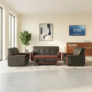 5-Seater Leather Sofa Set With Mahogany Armrest