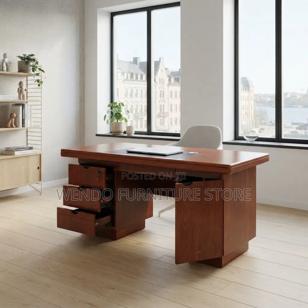 Office Desk; 1400MM Executive Mahogany Modern Desks Lockable